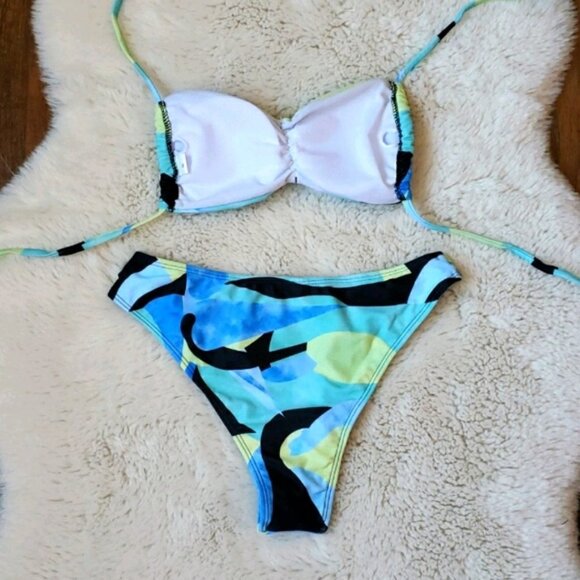 New Sexy Geometric Print Bralette Top Bikini Set - Picture 6 of 6